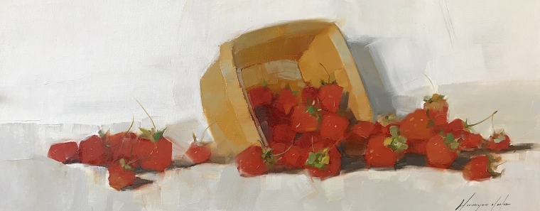 Strawberries, Still Life Original oil Painting, Handmade artwork, One of a Kind